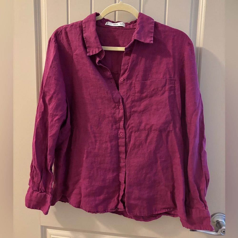 Mango Fuchsia Linen Button-Down Shirt